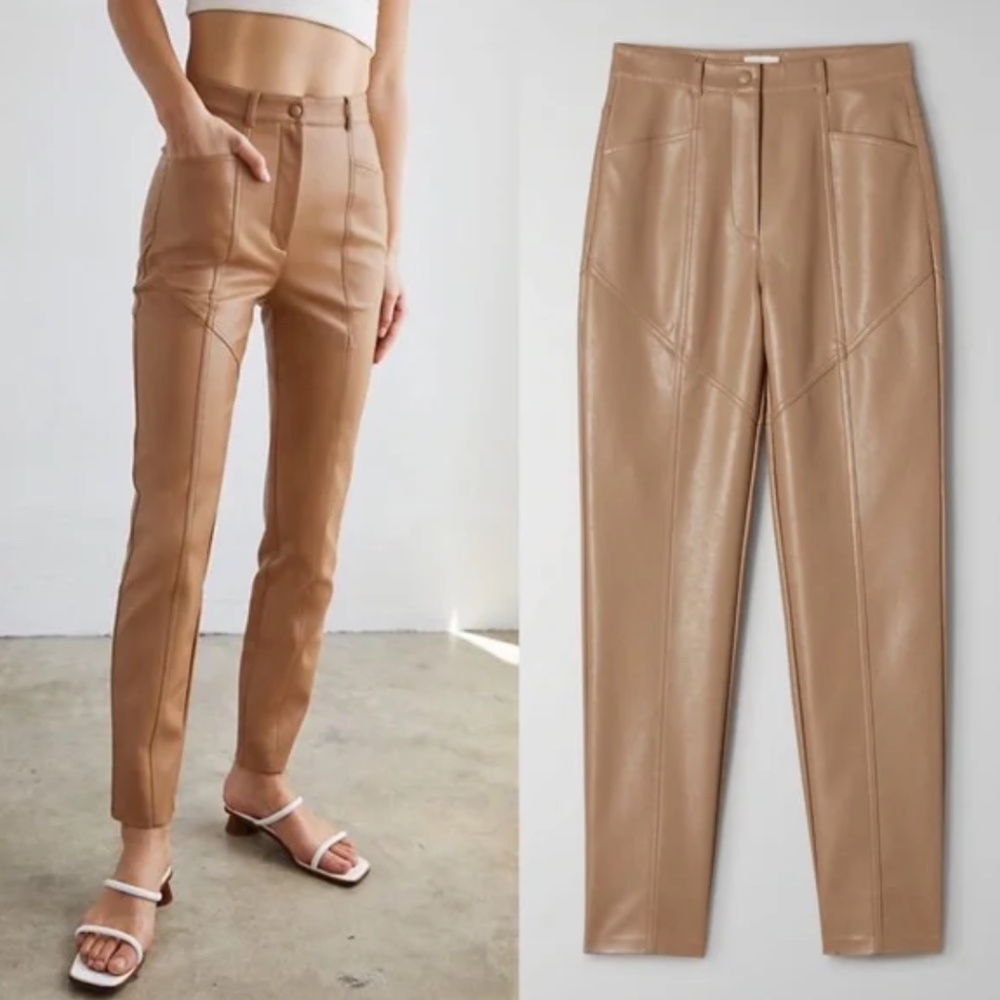SOLD - NWT Aritzia Wilfred Rebel High Waisted Vegan Leather Pants in Camel